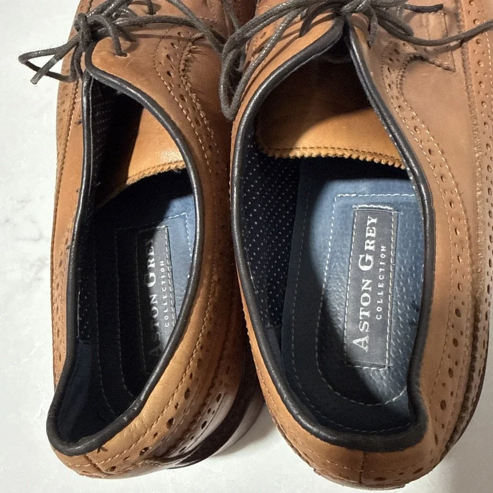 Aston Grey Lovorwen 1009219 Wingtip Oxford Dress Shoes Brown Leather Size 11